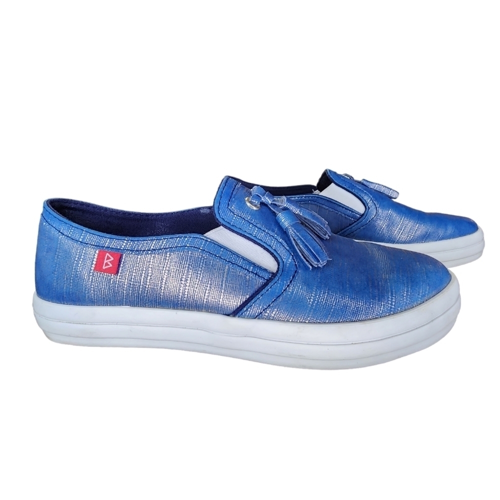Barcelonetta Metallic Blue Slip on Loafers Tassel Shoes US Size 7.5